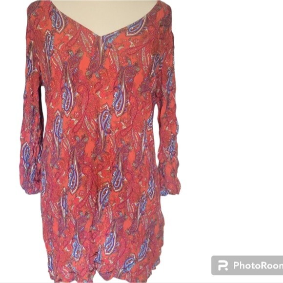 Venus Red&Blue Paisley Long Sleeve Shift Dress -12 - Picture 4 of 10